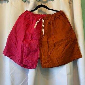 Yevu Colorblock Drawstring Women's Shorts - Pink & Orange 2XL